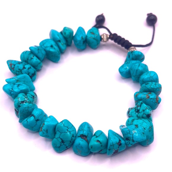 Boho Blue Turquoise Nugget Bead Adjustable Bracelet - Picture 8 of 8